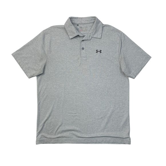 Under Armour Polo Shirt Mens L Large Grey White Heatgear Loose Fit Striped Golf - Picture 1 of 11